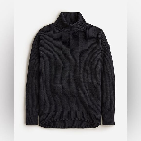 J Crew Cotton Cashmere Blend Ribbed Turtleneck Sweater Black - Picture 2 of 7